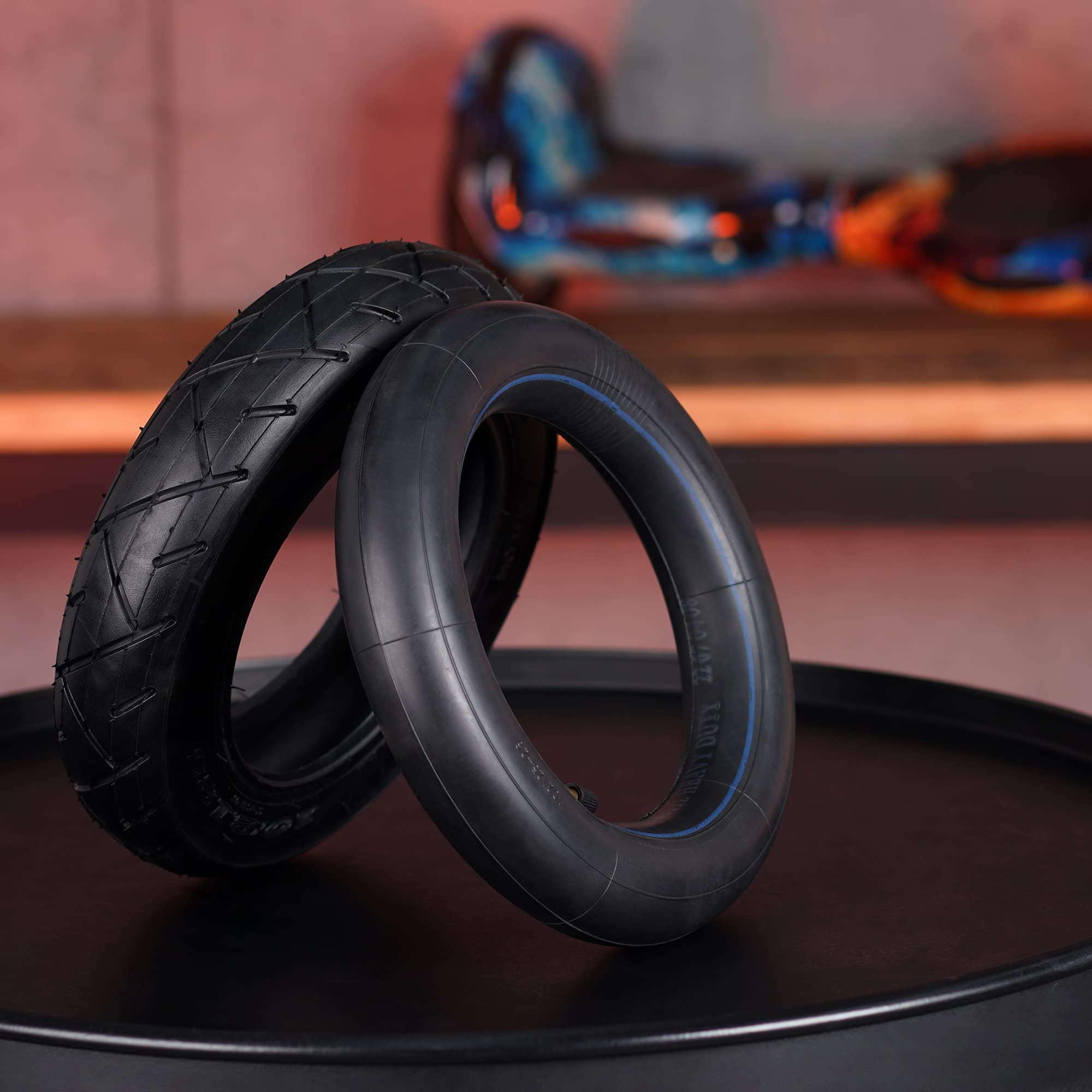 10x2.125 Tire and Inner Tube with 0° Valve Stem Compatible with Self Balancing Scooter, Smart Electric Bike, Bicycle, Tricycle, Stroller Replacement Wheels for 10-inch Tires with 6-inch Rims