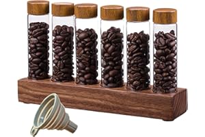 Single Dose Coffee Bean Storage, Coffee Bean Tubes Cellars 6Pcs Single Dose Storage Tubes with Wooden Stand ＆ Funnel Airtight