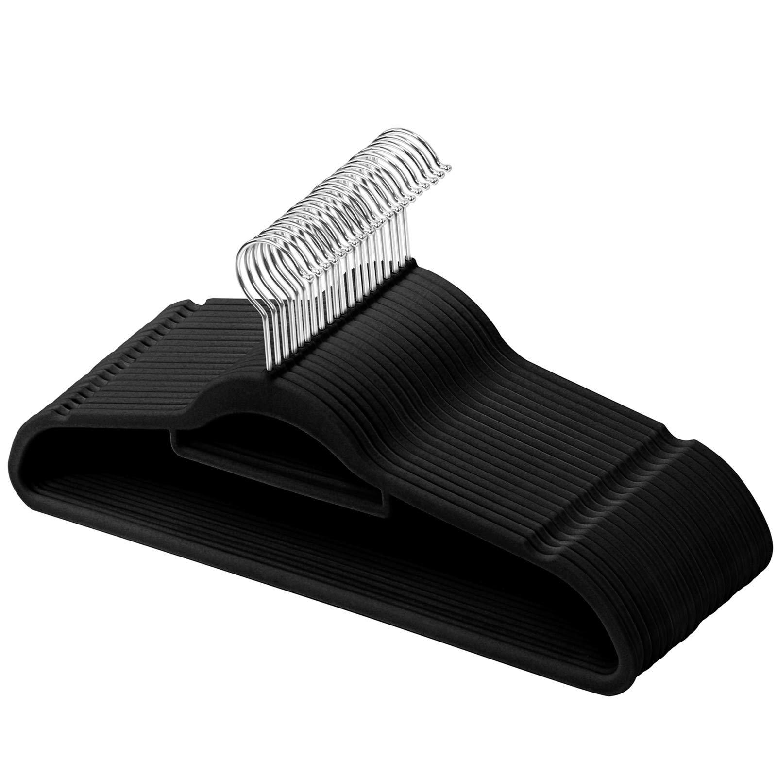 GRANDMA SHARK Velvet Hanger, Space Saving Hanger with Two Non-Slip Notches and 360° Hook for Suspenders, Coats, Jackets and Suits (Black, 20)