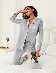 Ekouaer Womens Pajamas Set 2 Piece Button Down