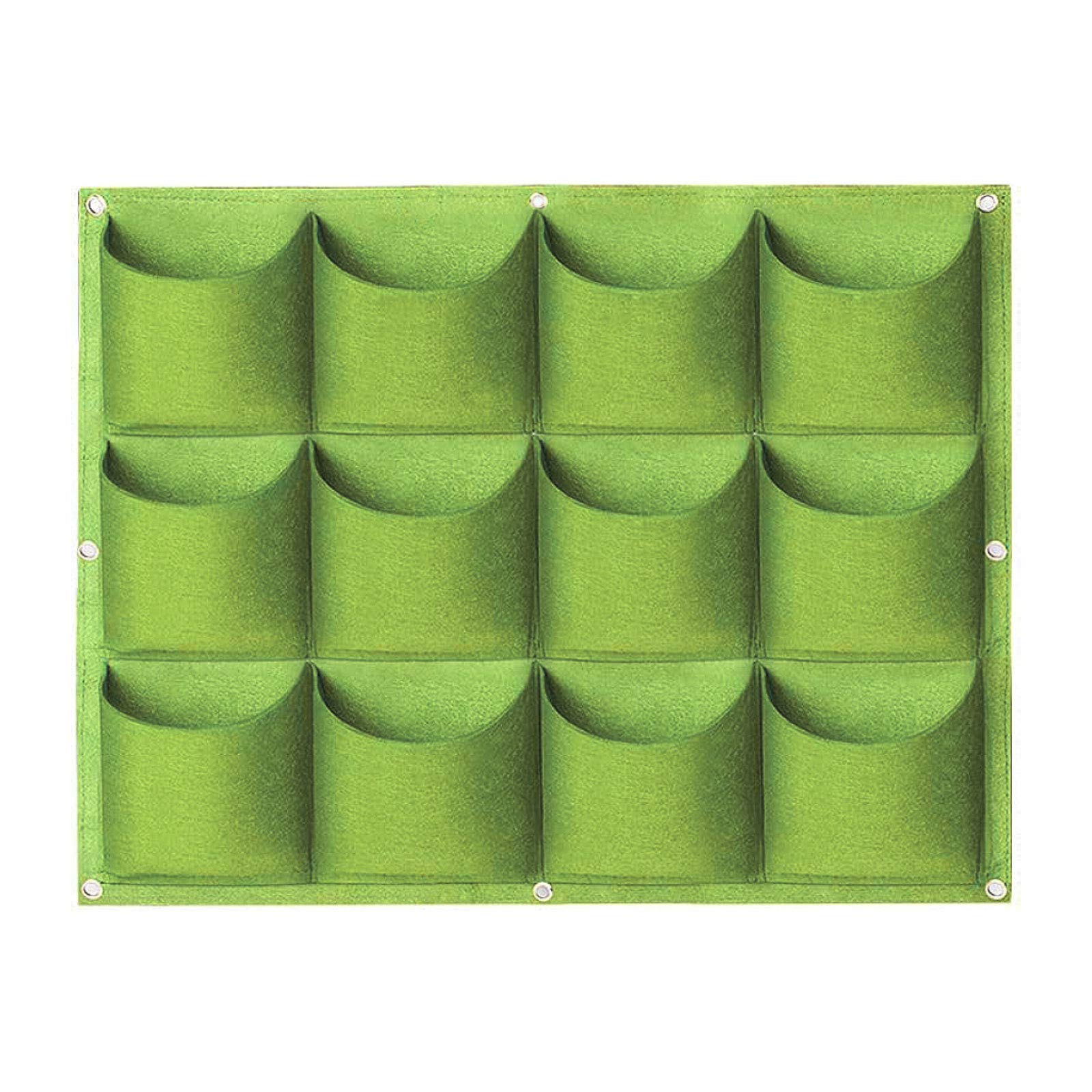 WHATWEARS Hanging Planting Grow Bags, 12 Pockets Hanging Vertical Wall Planter Wall Mounted Grow Bag Outdoor Indoor Gardening Vertical Greening Flower Container, Planting Bags(0.6 m × 0.8 m, Green)