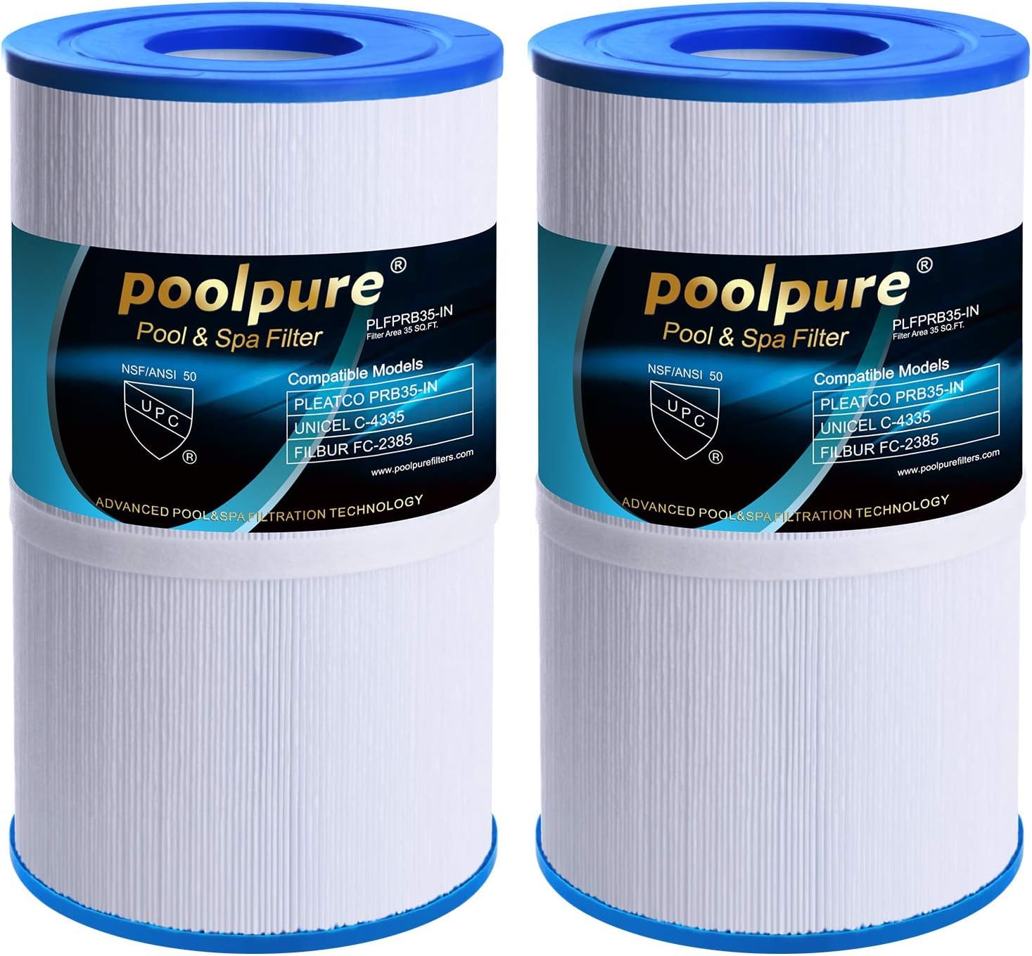 POOLPURE 2 x Spa Filter Replacement for Pleatco PRB35-IN, Unicel C-4335, Guardian 409-219, Filbur FC-2385, 03FIL1300, 17-2482, 25393, 303557, 817-3501, R173431, 35 sq.ft, 5 X 9 Drop in Hot Tub Filter