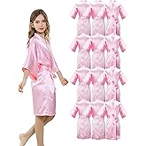 ALHAVONE 12 Pieces Girls Kids Silky Satin Solid Color Short Kimono Robes for Wedding Birthday Party Spa