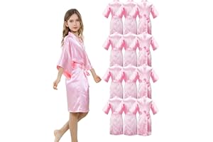 ALHAVONE 12 Pieces Girls Kids Silky Satin Solid Color Short Kimono Robes for Wedding Birthday Party Spa