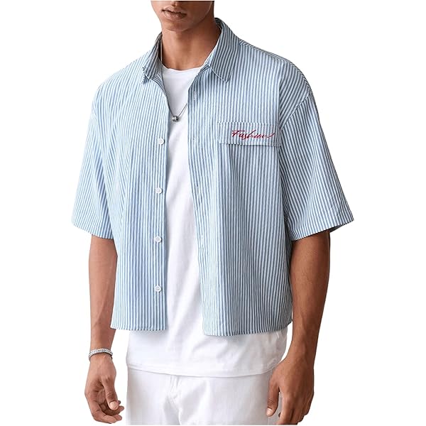 Amazon.com: GORGLITTER Men's Striped Boxy Copped Shirt