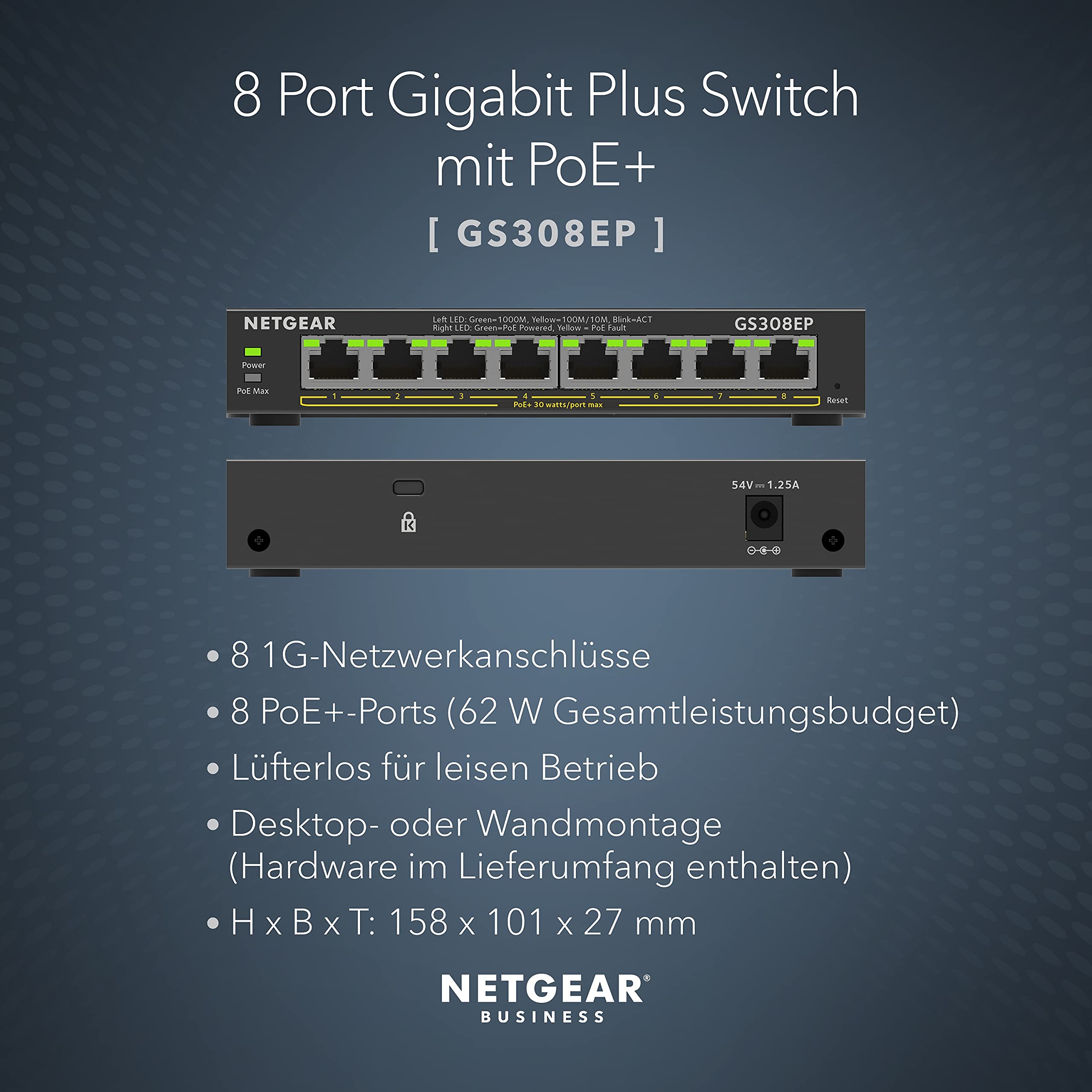 Netgear GS308EP PoE Switch 8 Port Gigabit Ethernet LAN Switch PoE+ 62W Plus (Managed Netzwerk Switch PoE mit IGMP Snooping, QoS, VLAN, lüfterloses Metallgehäuse) 2