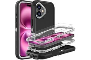 YKHJKLEC for iPhone 16 Plus Case, Military Grade 3 in 1 Heavy Duty Shockproof/Drop Proof/Dust Proof Case with 2Pcs Tempered Glass Screen Protector (Black/Grey)