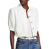 LifeShe Tweed Blazers for Women Cropped Short Sleeve Jacket Summer Work Business Casual Coat No Pockets