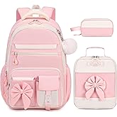 DIGOBAY Backpack for Girls, 3PCS Girls Backpack for School with Lunch Bag Pencil Case, Cute Kids Teens Bookbag for Kindergarten Elementary Preschool Middle School (Pink)