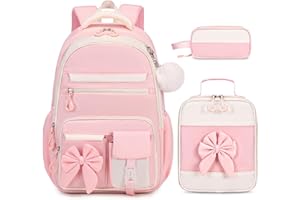 DIGOBAY Backpack for Girls, 3PCS Girls Backpack for School with Lunch Bag Pencil Case, Cute Kids Teens Bookbag for Kindergarten Elementary Preschool Middle School (Pink)