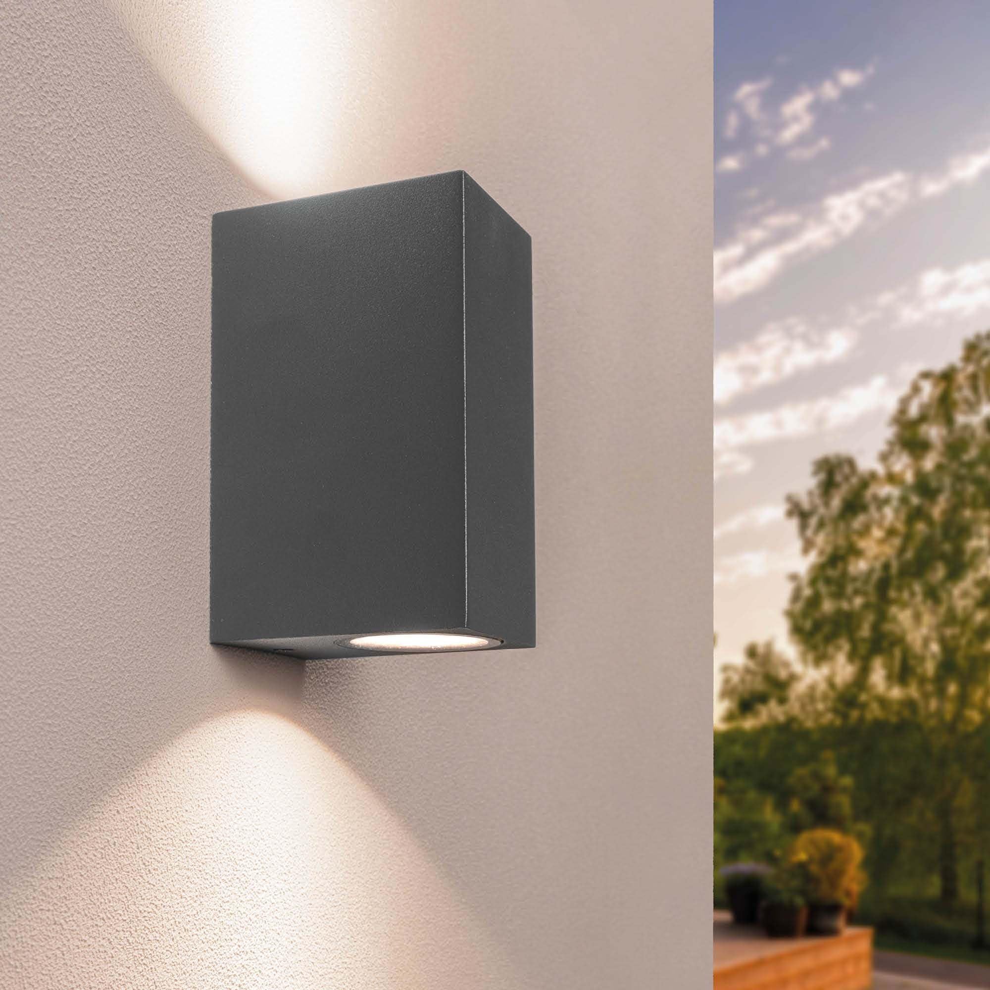 Ledvion - LED Wall Light Anthracite & Cube, GU10 Spot, IP54, Up & Down Light, Outdoor Lamp, Outdoor Lighting, Garden Lighting, Facade Lighting
