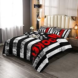 Ice Hockey Comforter Set King,Puck Hockey Sport