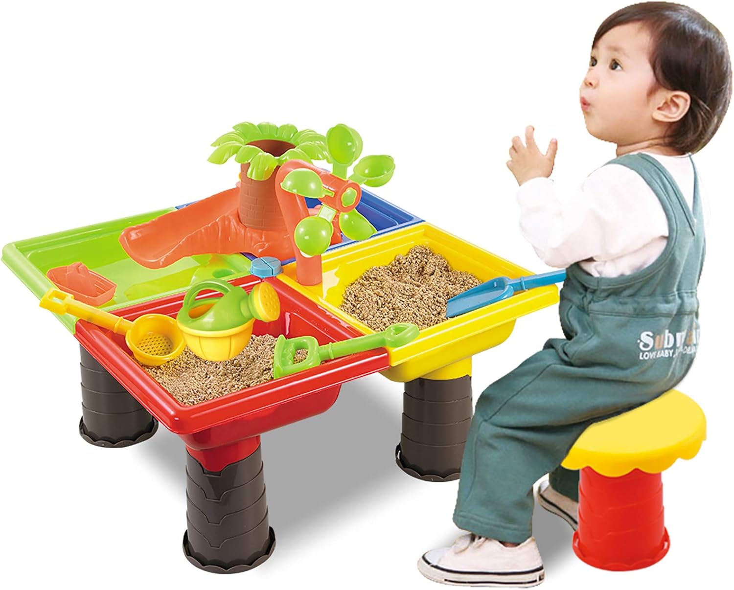 TEMI Beach Sand Toys Set w/ Activity Sand Water Table, Storage Sandbox Desk Play Set WAS £23.99