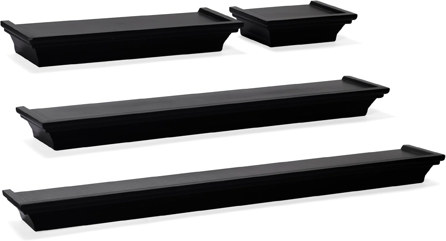 Melannco Floating Wall Mount Molding Ledge Shelves, Set of 4, Black, 4 Count: Home & Kitchen