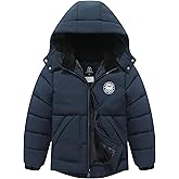 TUNICCE Boy's Waterproof Winter Coat Warm Down Jacket Insulated Fleece-Lined Puffer Parka Hooded Outerwear for Kids