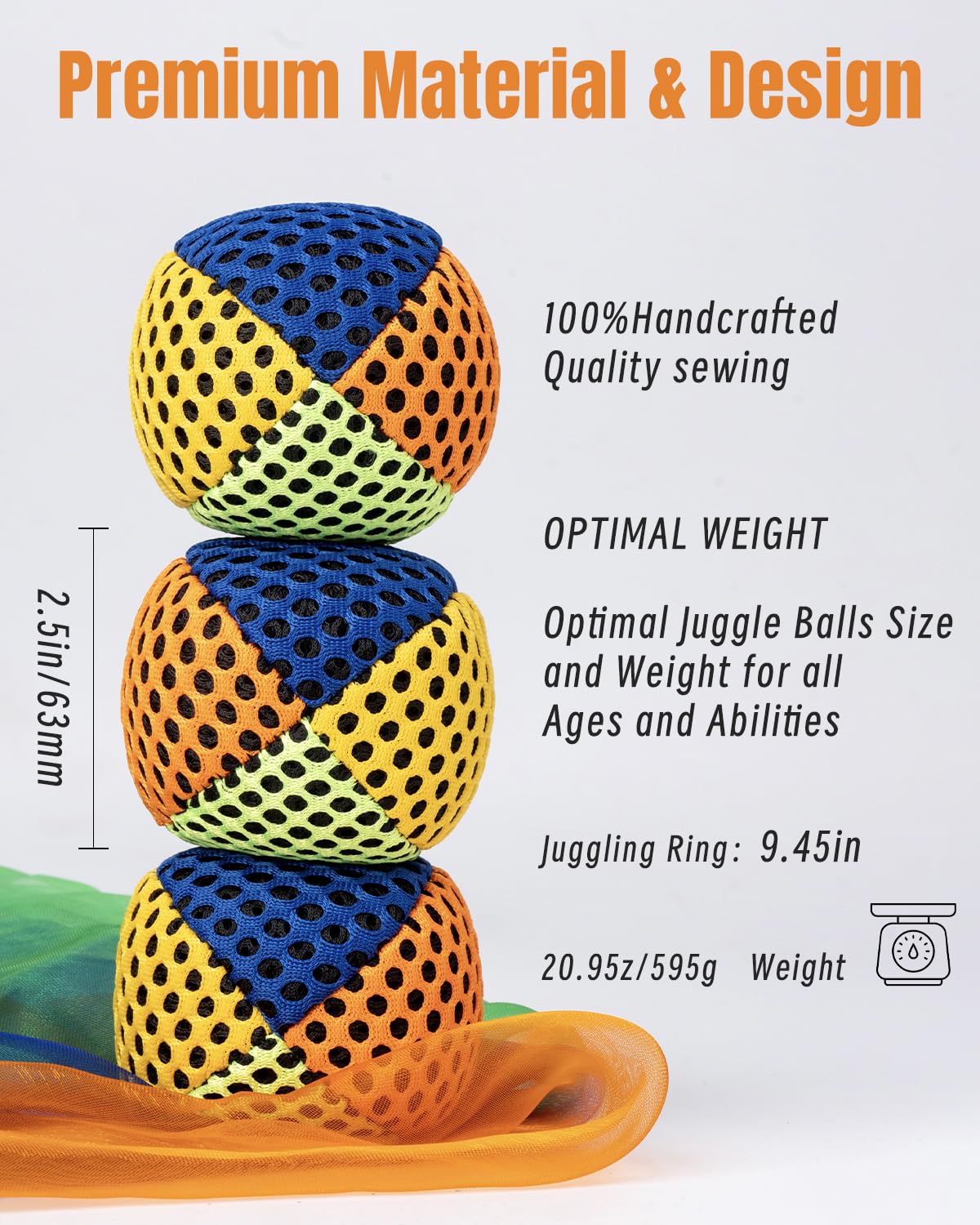 Juggling Starter Set of 3 Juggling Balls 3 Scarves 3 Rings Perfect for Developing Motor and Juggling Skills
