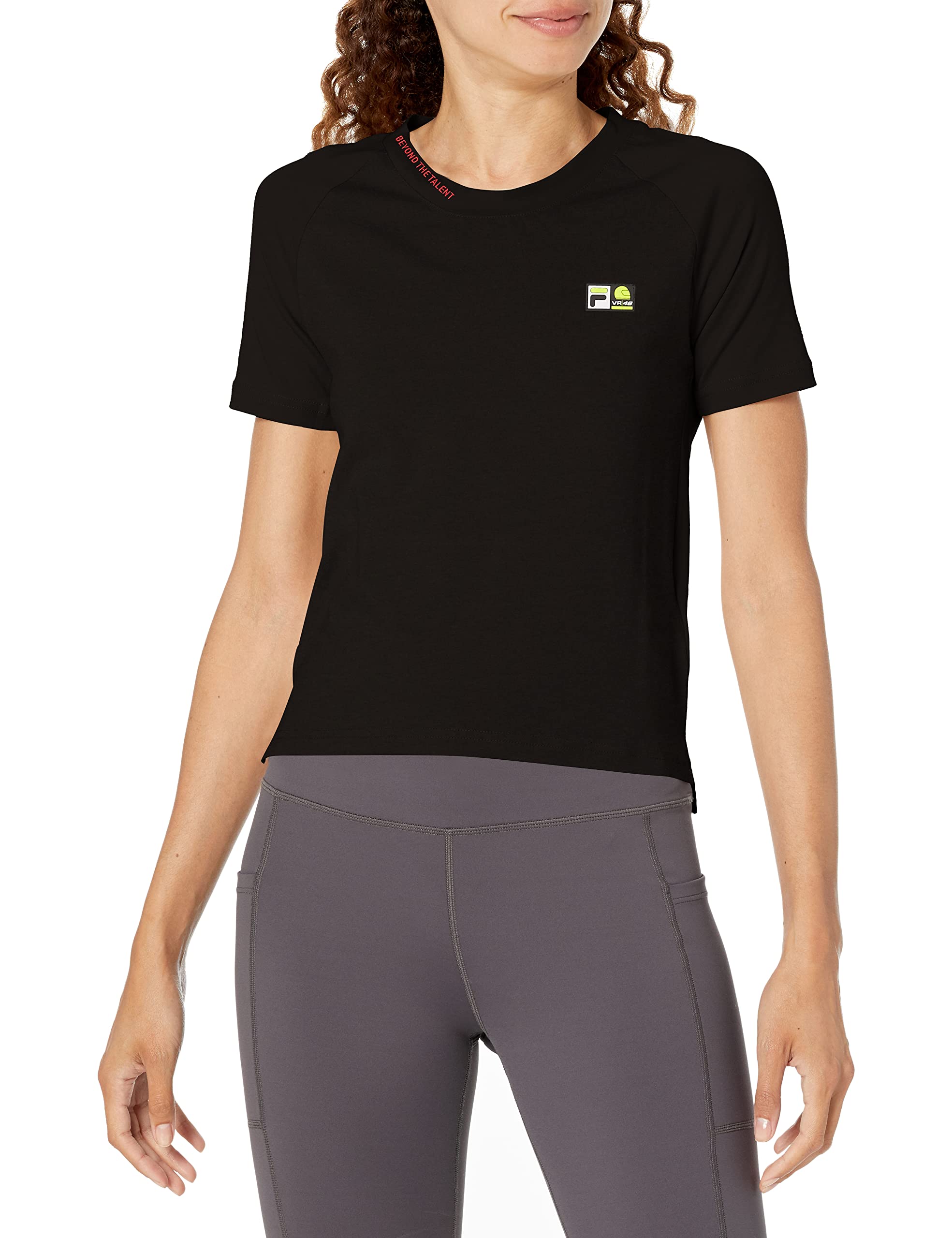 VR 46 Women's Cropped Row Vr46 Riders Academy T-Shirts, Black, M