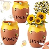 Lineshading 3 Pack 4 Inch Honey Bee Pot Honey Jars for Party Decor, Cute | Red Terracotta Clay Honey Pots Kits, DIY Crafts Honey Pot Jar for Planter, Bee Birthday Party Table Centerpiece, Baby Shower