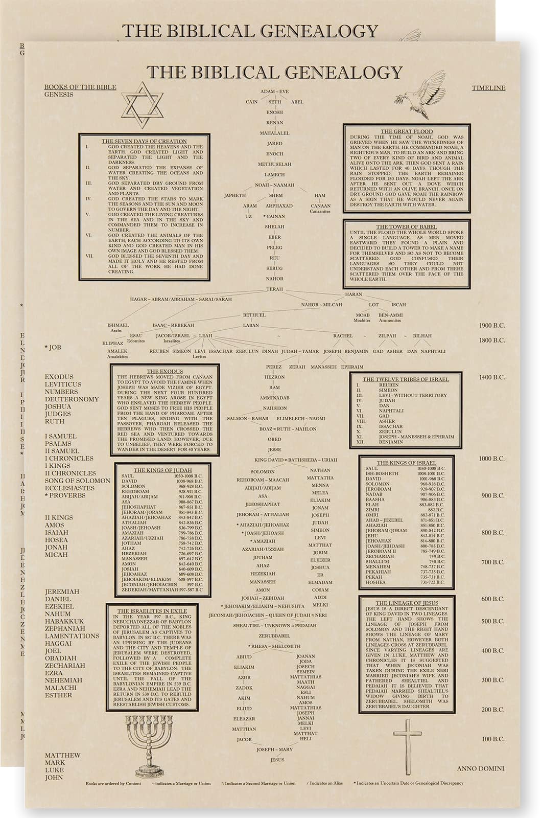 Shannon Roddy The Biblical Genealogy Chart, Family Tree from Adam to Jesus, Books of the Bible Timeline Chart, Gift for Pastors (2 Pack)