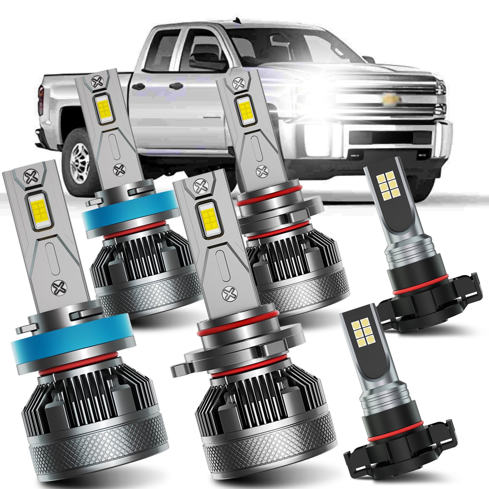 Photo 1 of AWALITED Fits for 2007-2015 Chevy Silverado 1500 2500 3500HD High Low Beam Fog Lights Bulbs Combo, 6000K White Plug-and-Play Super Bright Light Bulbs, Pack of 6