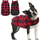 AOFITEE Reversible Dog Coat, Warm Winter Jacket, Thick Padded Vest with Leash Hole, Cotton Material, Plaid Print, Small (23'' Chest)