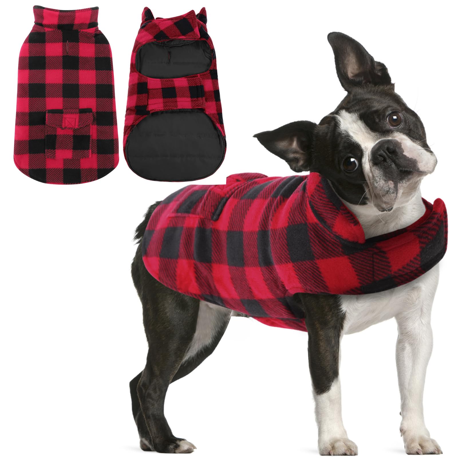 AOFITEE Reversible Dog Cold Weather Coat, Waterproof British Style Plaid Winter Pet Jacket, Warm Cotton Lined Vest Windproof Collar Outdoor Apparel for Small Medium and Large Dogs