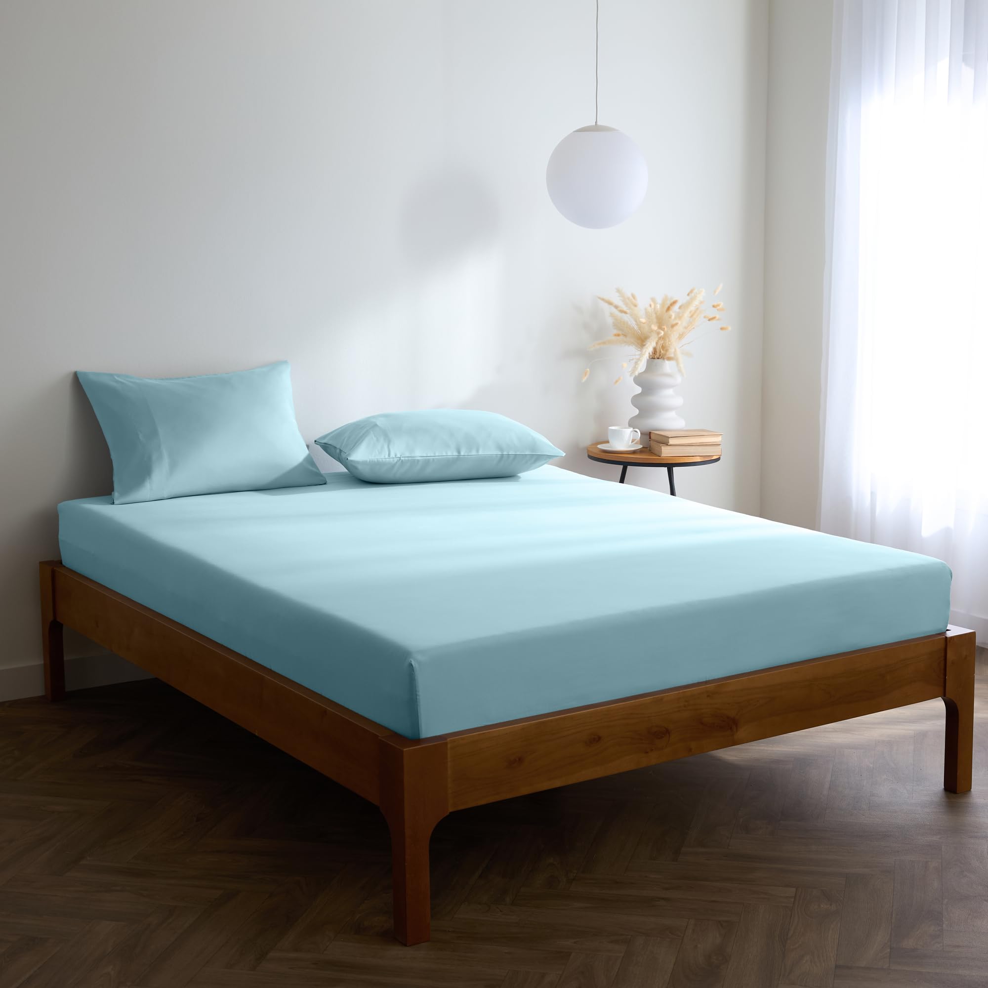 Mellanni Single Fitted Sheet - All Around Elastic - 30 Cm Deep - Ultra Soft Brushed Microfiber, Shrinkage & Fade Resistant - (90x190 cm, Aqua)