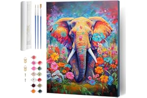 Hlison Adult Paint by Number Kits, Elephant Paint by Numbers Kit for Adults on Canvas, Acrylic Painting by Number Kits for Beginners - 16 x 20 Inch