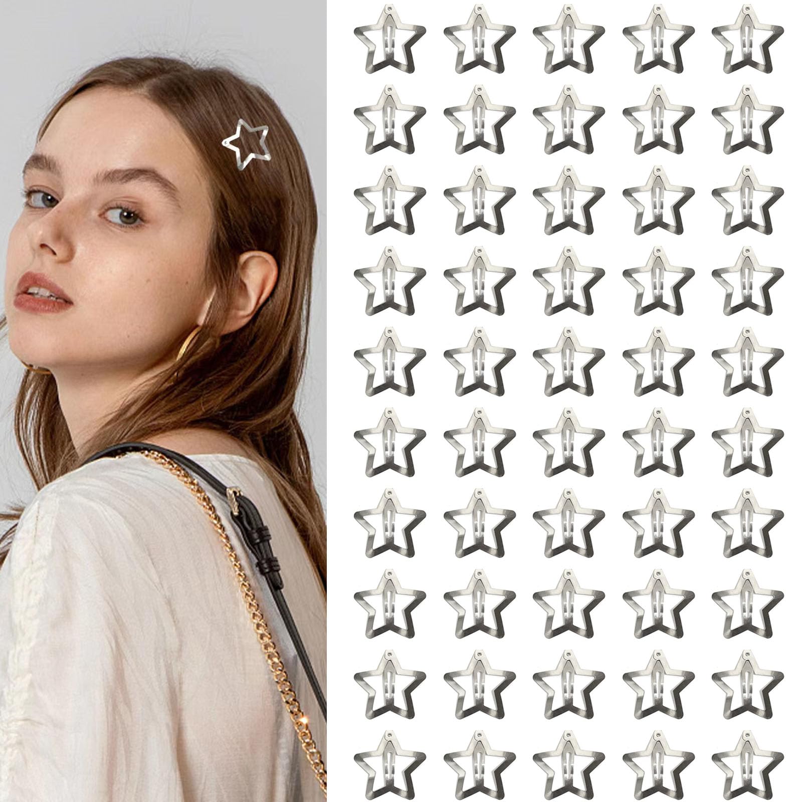 100Pcs Fashionable Retro Star Snap Hair Clips Hollow Sliver Metal Star Hair Clips Non Slip Cute Star Metal Snap Barrettes Girl Star Hair Pins for Women Girls