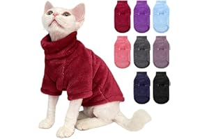 SUNFURA Turtleneck Sweater Coat for Cat, Sphynx Clothes Pajamas for Cats Only, Kitten Fleece Pullover Sweaters with Sleeves, Pet Warm Jumpsuit Sweatshirt for Cold Weather, Burgundy M