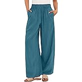 ANRABESS Women's Wide Leg Linen Pants Summer Boho Casual Elastic Waist Long Lounge Travel Pants Trousers with Pockets