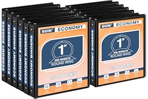 SUIN Economy 1-Inch 3-Ring-Binder, Customizable Clear View Cover, for US Letter Size 8-1/2 x 11'', Perfect for Office/School (Black - 12 Packs)