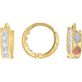 14Kt Yellow Gold Womens Princess-Cut Cubic Zirconia Single Row Huggie Hoop Earrings