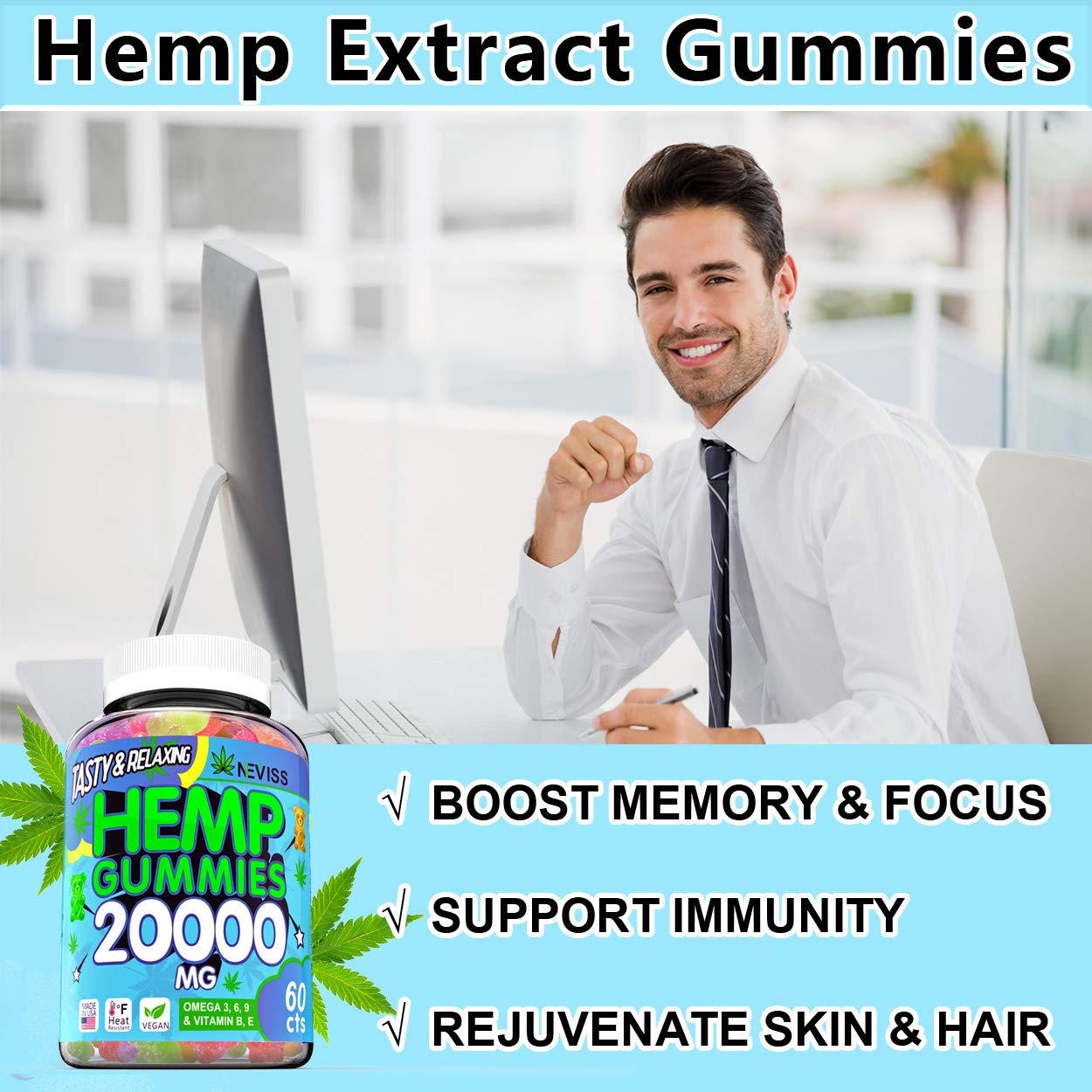 Premium Hémp Gummies 20000 MG - Hémp Gummy Bears Made in USA - Natural Organic Pure Hémp Extract Gummies for Pain, Anxiety & Stress Relief, Sleep, Calm & Immune Support - Rich Vitamins & Omega 3, 6, 9