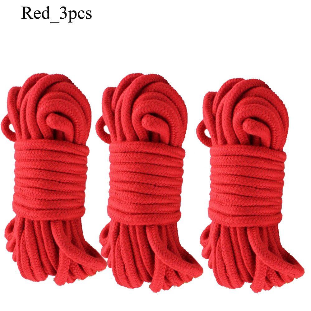Moonight [Pack of 2/3/4] Long Soft Rope -32-Foot 10m,64-Foot 20m Soft Twisted Cotton Rope Utility Rope(2/3/4pcs, 10M/20M) (10M, Red_3pcs)
