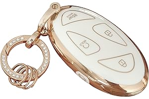 WENHENI for Hyundai Key Fob Cover Key Fob Shell with Bling Keychain Fit for Hyundai Ioniq 6 Grandeur GN7 KONA 2023 2024 Smart Key (A-White-5b)