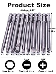 Rocaris 10pcs 1/4 Inch Hex Shank Long Magnetic