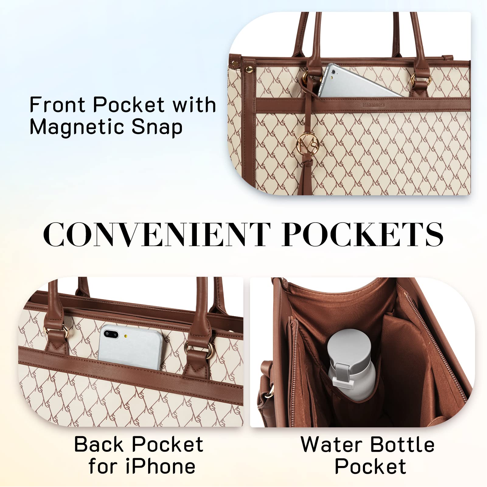 Missnine Laptop Tote Bag 15.6 inch Laptop Bag Stylish Briefcase for Women Work Shoulder Bags for Office, Travel