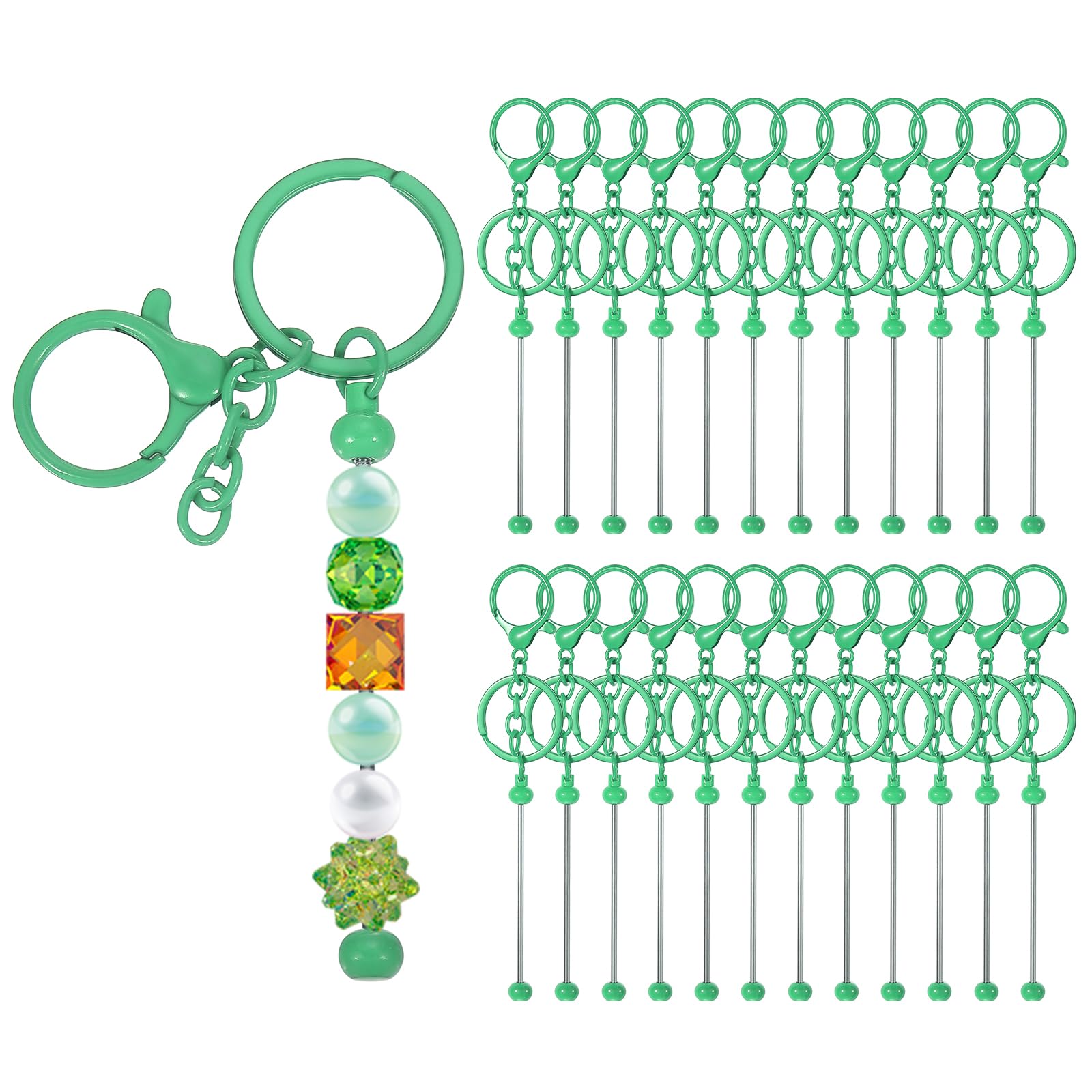 PATIKIL 24 Pcs Beadable Keychains Bars, Metal Beaded Keychain Blanks Bulk Making Supplies Kit with Lobster Hook for Pendant DIY Art Crafts, Dark Green