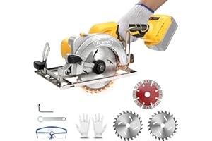 5'' Cordless Circular Saw Compatible with Dewalt 18V/20V Battery, 9500 RPM Brushless Motor, Bevel 45 °/90 °, 3 Saw Blades for