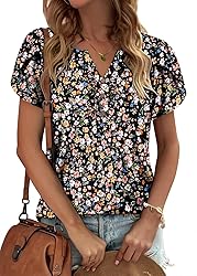 KISSMODA Women's Tunic Tops Casual V Neck Short