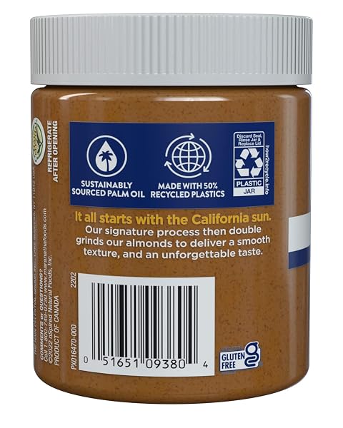 MARANATHA NATURAL CREAMY ALMOND BUTTER, GLUTEN FREE NUT BUTTER, NO STIR, NO SUGAR OR SALT ADDED, 12 OUNCE JAR