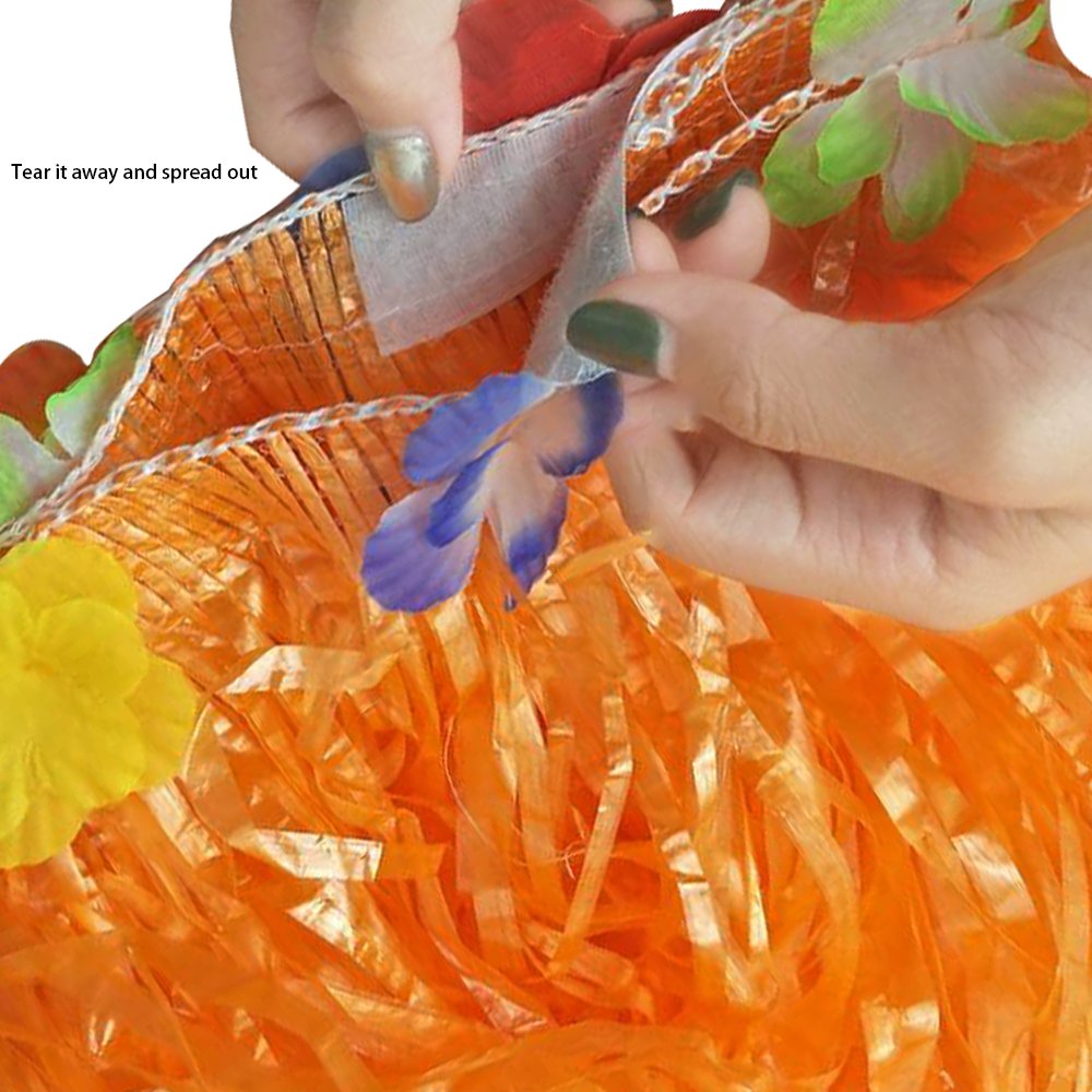 Grass Table Skirt Halloween - 110 x 29 Inches Luau String Hibiscus Leis Silk Flower Party Decoration(2 Pack,Orange and Green)