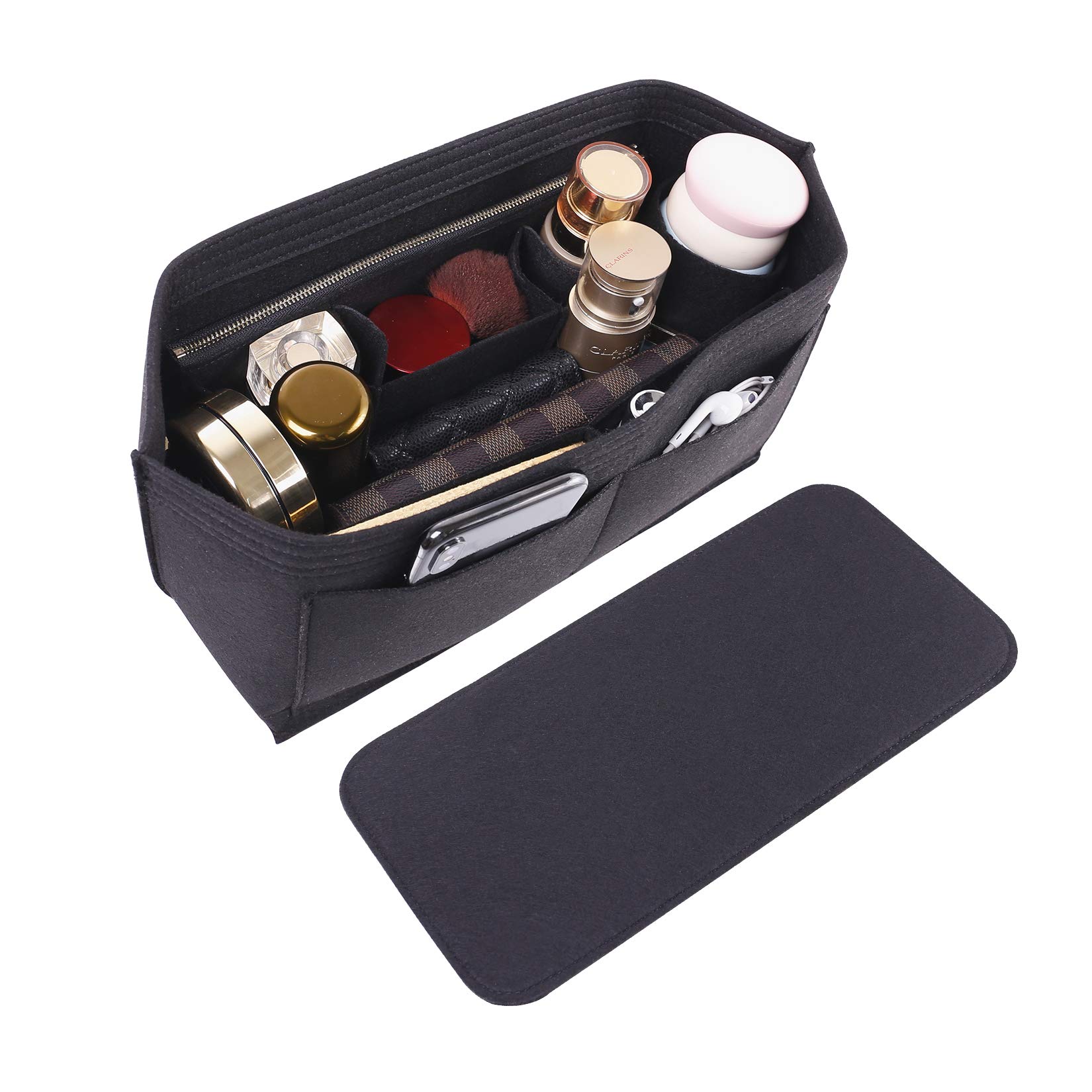 Doxo Purse Organizer Insert, Felt Bag Insert Tote Shaper Fit LV Speedy 30, Neverfull PM & Base Shaper 2pc Set (Medium-Black-Combination) Image