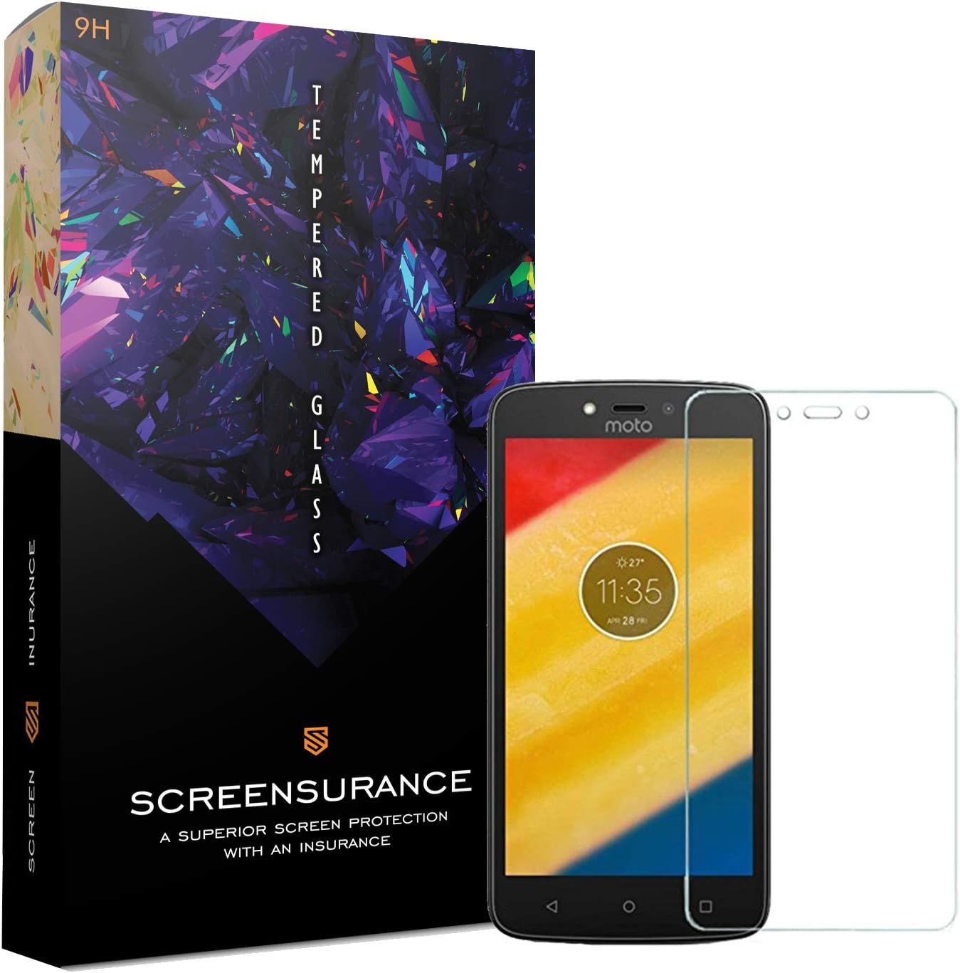SCREENSURANCE's Clear Tempered Glass for Moto C+ Plus 5inch (1 Piece) Feature Packed TOP Notch Quality Screen Guard with Free Lifetime Guarantee