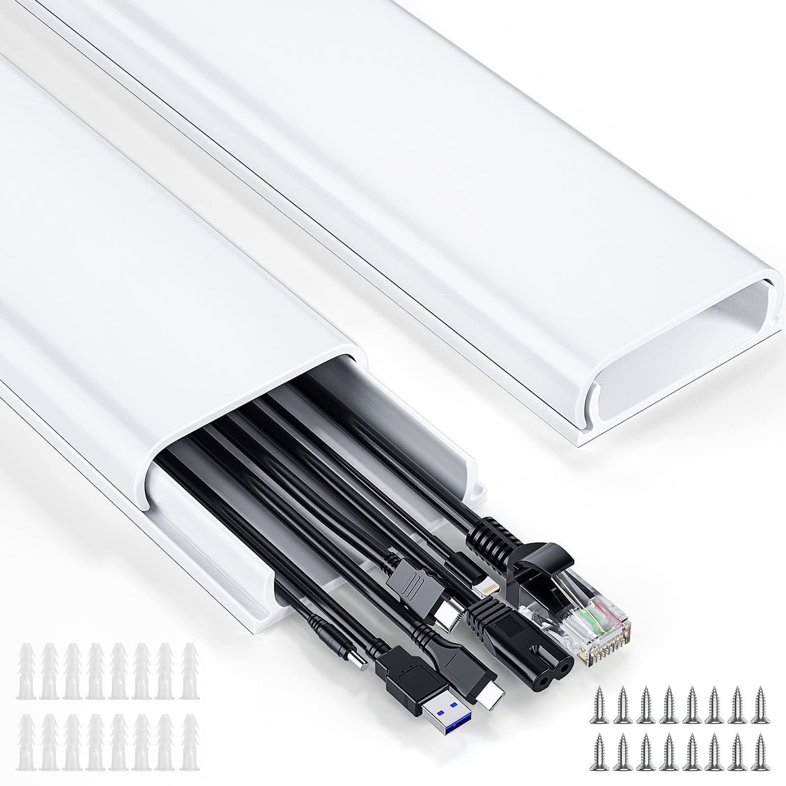 Photo 1 of Delamu Cord Hider, 62.8in Cord Covers for 6-8 Wires on Wall, Cable Hider Cable Management, Wire Hiders for TV on Wall, Wire Covers for Cords, Cable Cover Wall, 4X L15.7 W2.36 H0.75in, White