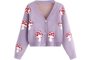 Verdusa Girl's Long Sleeve Drop Shoulder Knit Button Up Cardigan Sweater