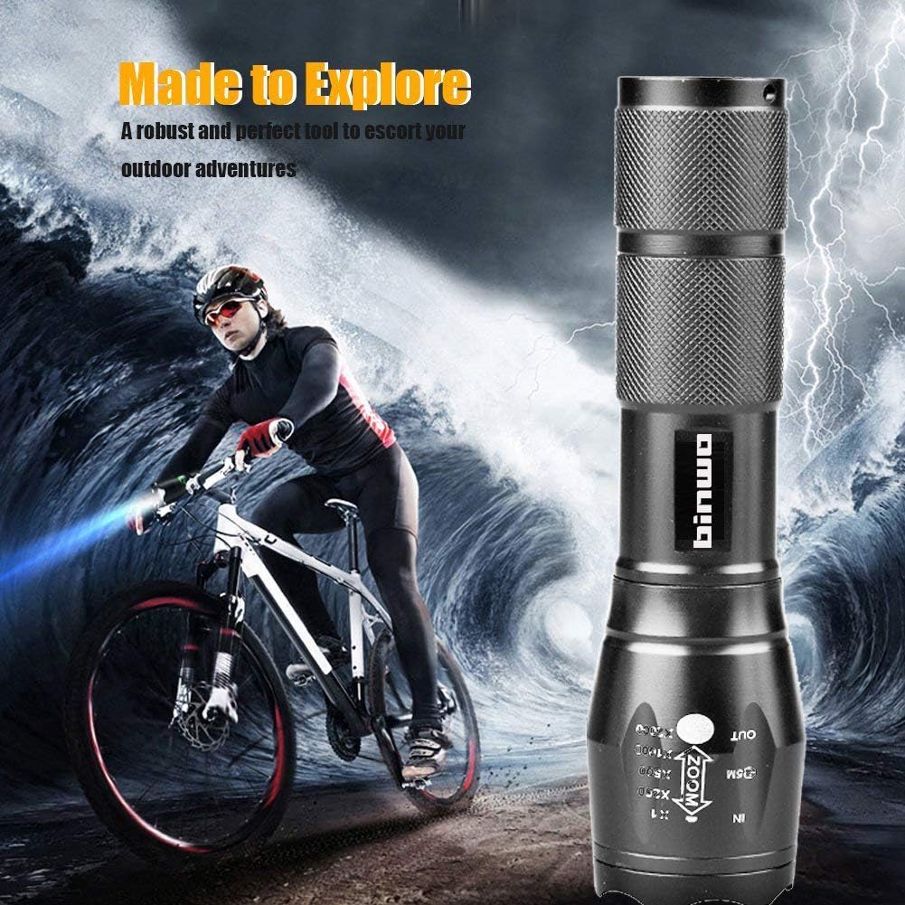 LED Tactical Flashlight, BINWO Super Bright High Lumen XML T6 LED Flashlights Portable Outdoor Water Resistant Torch Light Zoomable Flashlight with 5 Light Modes, 2 Pack - - 