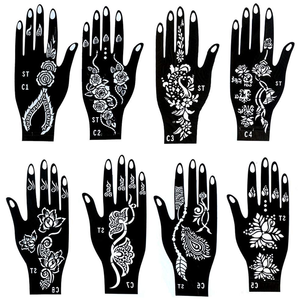 Amazon Com Veamor India Tattoos Designs For Hands 16 Sheets Henna Tattoo Stencil Kit Temporary Tattoo Temples Set Body Art Beauty