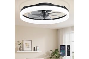 DIAMONDFORGE Ceiling Fans with Remote and Lights Fandelier - 20'' Low Profile Flush Mount Modern Black Ceiling Fans for Bedroom - 6 Speeds and Stepless Color Temperature Change